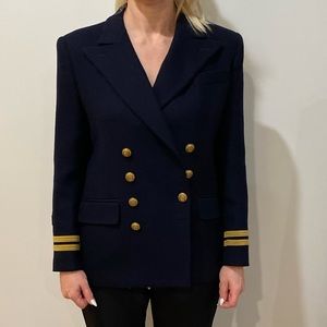 RALPH LAUREN WOMEN'S WOOL DARK NAVY DOUBLE BREASTED MILITARY BLAZER SIZE 6P